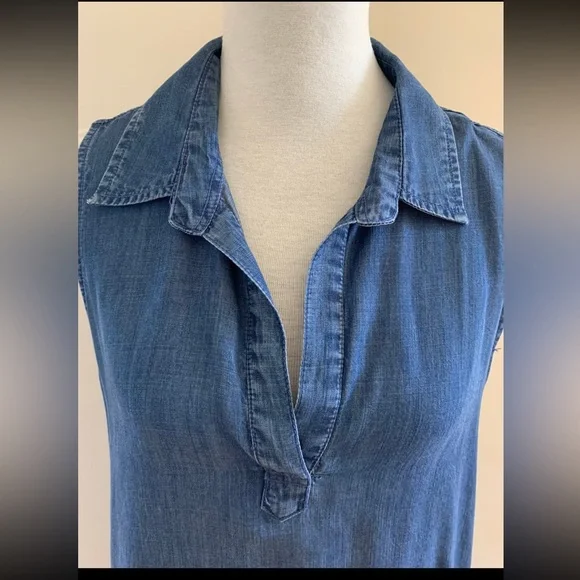 WYATT COLLECTION Womens Ladies Denim Blue Hi-Low Pockets Sheath Tunic Dress Sz L - Picture 7 of 10